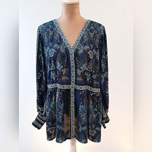 Avenue Blue Floral Long Sleeve Blouse Plus Size 22 24 Peasant Boho Womans
